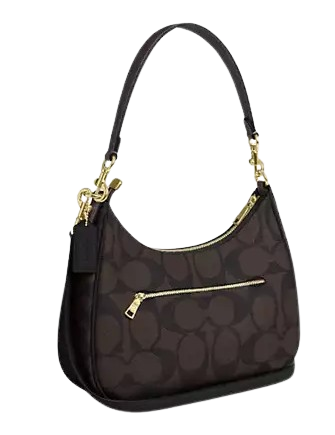 Coach Teri Hobo Bag In Blocked Signature Canvas Walnut Tan