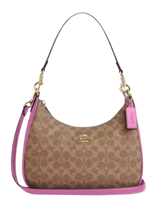 Coach Teri Hobo Bag In Signature Canvas Tan Fuschia