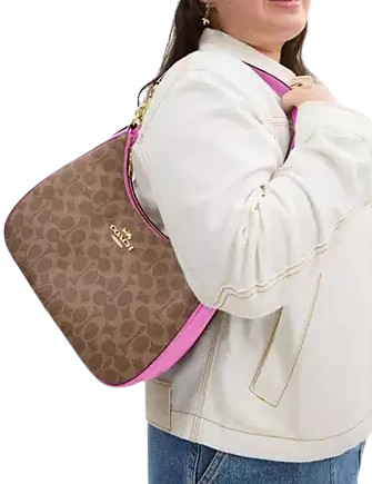 Coach Teri Hobo Bag In Signature Canvas Tan Fuschia