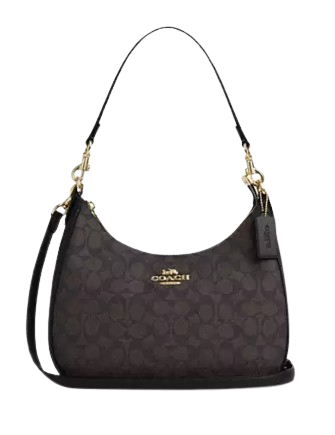 Coach Teri Hobo Bag In Signature Canvas Walnut Black