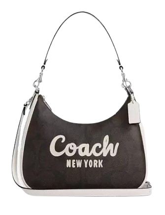 Coach Teri Hobo In Signature Canvas With Coach Graphic Walnut Chalk