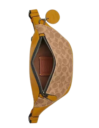 Coach Warren Mini Belt Bag In Colorblock Signature Canvas Tan Buttercup