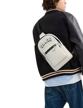 coach backpack white with black words Coach West Pack With Varsity Motif