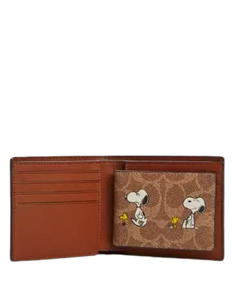 Coach X Peanuts 3 In 1 Wallet In Signature Canvas With Snoopy Print Tan