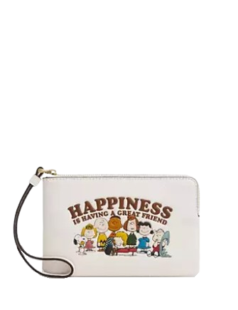 Coach X Peanuts Corner Zip Wristlet Chalk