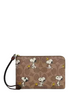Coach X Peanuts Corner Zip Wristlet In Signature Canvas With Snoopy Print Tan Brown