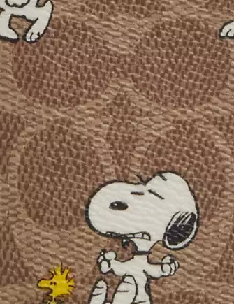 Coach X Peanuts Id Card Wallet In Signature Canvas With Snoopy Print Tan