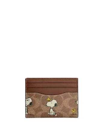 Coach X Peanuts Slim Id Card Case In Signature Canvas With Snoopy Print Tan