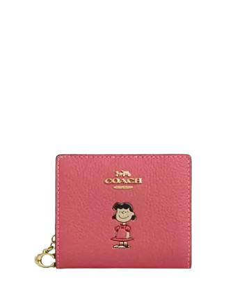 Coach X Peanuts Snap Wallet With Lucy Bright Coral