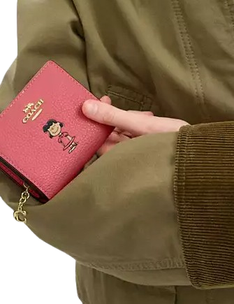 Coach X Peanuts Snap Wallet With Lucy Bright Coral