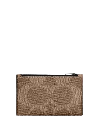 Coach Zip Card Case In Blocked Signature Canvas Sand Tan
