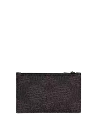 Coach Zip Card Case In Blocked Signature Canvas Walnut Tan