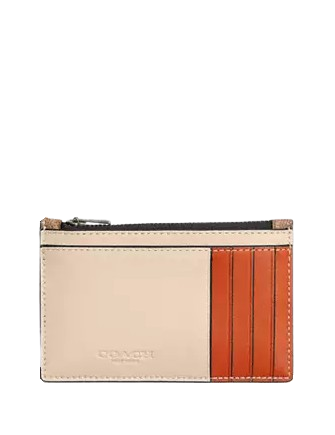 Coach Zip Card Case In Colorblock Signature Canvas Ivory
