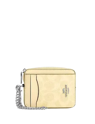 Coach Zip Card Case In Signature Canvas Hay