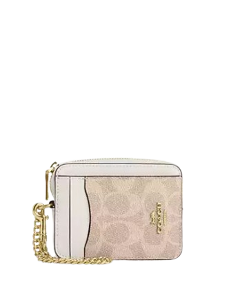 Coach Zip Card Case In Signature Canvas Sand Chalk