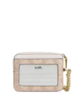 Coach Zip Card Case In Signature Canvas Sand Chalk