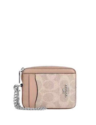 Coach Zip Card Case In Signature Canvas Sand Taupe