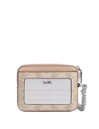 Coach Zip Card Case In Signature Canvas Sand Taupe