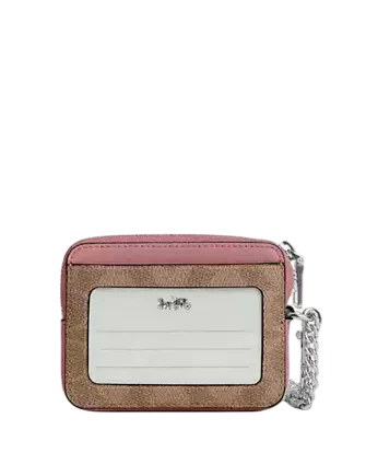 Coach Zip Card Case In Signature Canvas Tan Dusty Pink