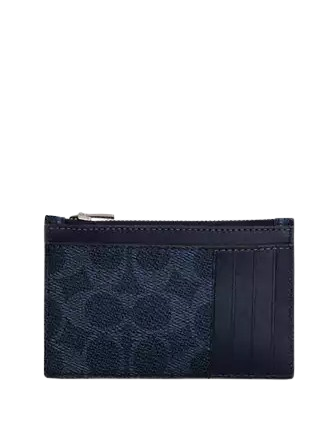 Coach Zip Card Case In Signature Canvas With Coach Graphic Midnight Navy Bold Red