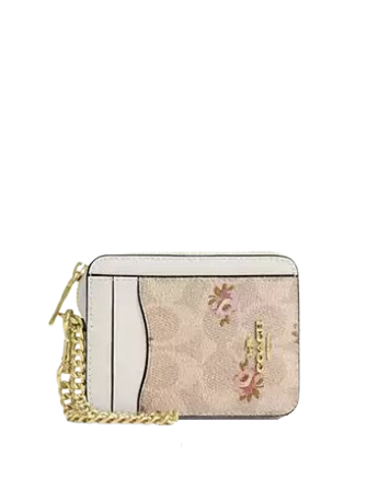 Coach Zip Card Case In Signature Canvas With Floral Print Sand