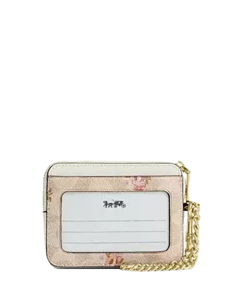 Coach Zip Card Case In Signature Canvas With Floral Print Sand