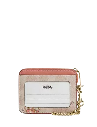 Coach Zip Card Case In Signature Canvas With Floral Print Sand