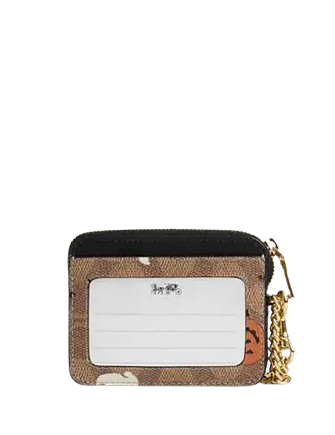 Coach Zip Card Case In Signature Canvas With Halloween Print Black Tan