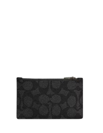 Coach Zip Card Case In Signature Charcoal Black