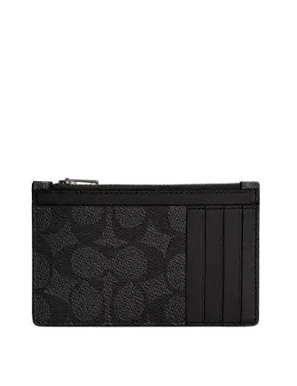 Coach Zip Card Case In Signature Charcoal Black