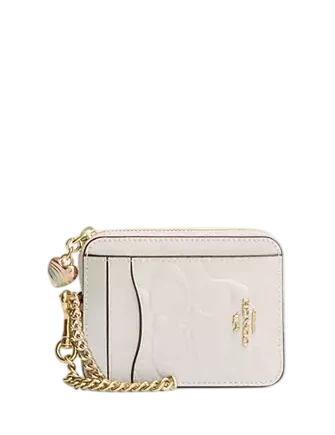 Coach Zip Card Case In Signature Leather With Heart Charm Coach Zip Card Case In Signature Leather With Heart Charm