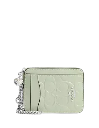 Coach Zip Card Case In Signature Leather With Heart Charm Coach Zip Card Case In Signature Leather With Heart Charm