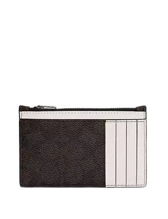 Coach Zip Card Case In Signature Walnut Chalk