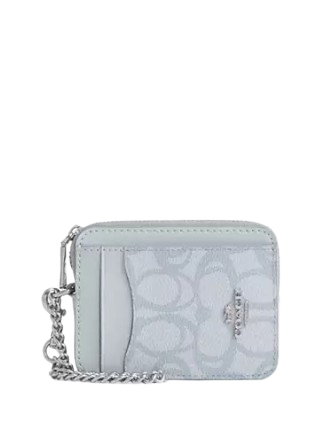 Coach Zip Card Case In Sketch Signature Canvas Ice Blue
