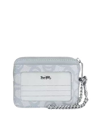 Coach Zip Card Case In Sketch Signature Canvas Ice Blue