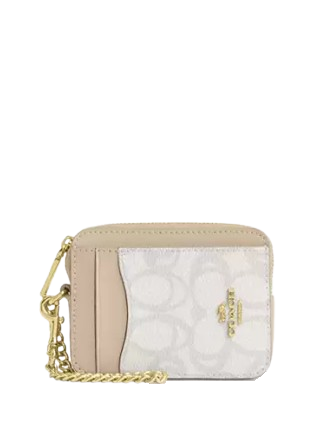 Coach Zip Card Case In Sketch Signature Canvas Ivory
