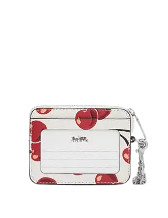 Coach Zip Card Case With Cherry Print Chalk