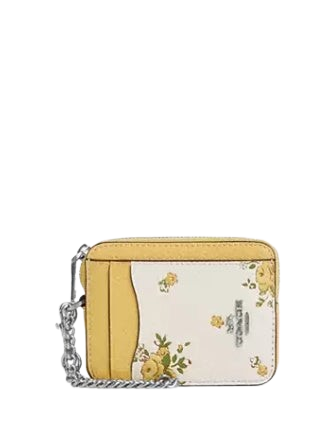 Coach Zip Card Case With Floral Print Chalk