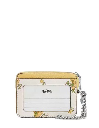 Coach Zip Card Case With Floral Print Chalk