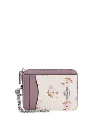 Coach Zip Card Case With Floral Print Chalk