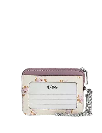 Coach Zip Card Case With Floral Print Chalk 1