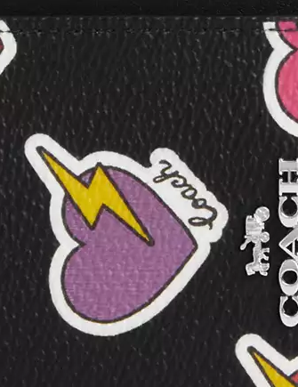 Coach Zip Card Case With Heart Bolt Print Black