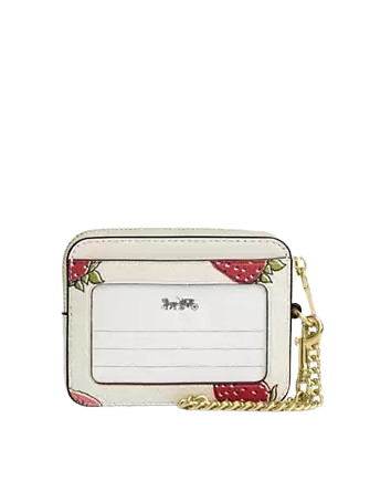 Coach Zip Card Case With Strawberry Print Chalk