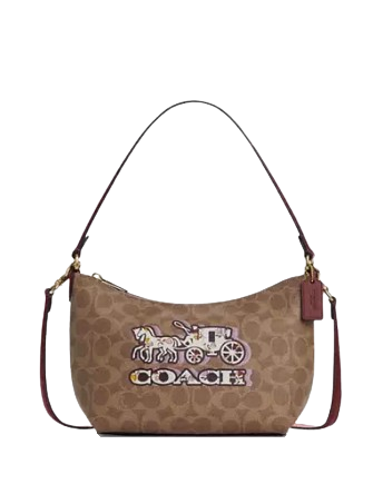 Coach Zip Top Shoulder Bag In Signature Canvas With Horse And Carriage Print Brixton Baker