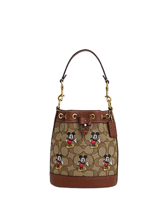 GUCCI x DISNEY Mickey Mouse Print Canvas Leather Bucket Shoulder Bag