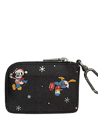 Disney X Coach Small Zip Around Wallet With Holiday Print