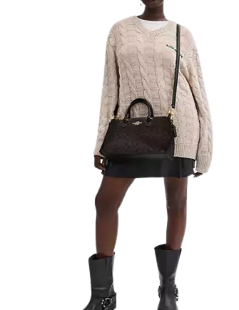 Coach Georgia Satchel Bag In Signature Canvas Walnut Black