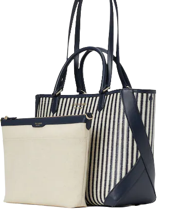Kate Spade New York Buddie Striped Straw Small Tote Blazer Blue Multi