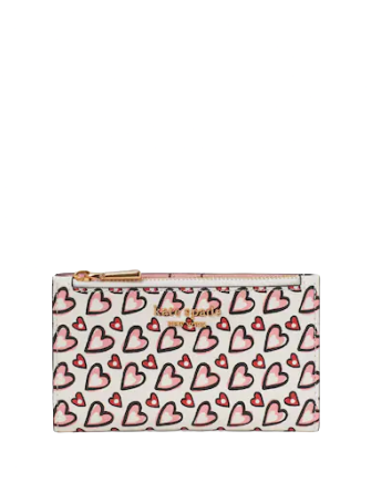 Kate Spade New York Morgan Fancy Heart Printed Small Slim Bifold Wallet Cream Multi