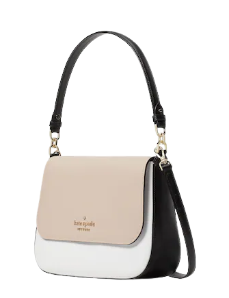 New Kate Spade Staci Saffiano Leather Flap Shoulder Bag Colorblock Warm Beige